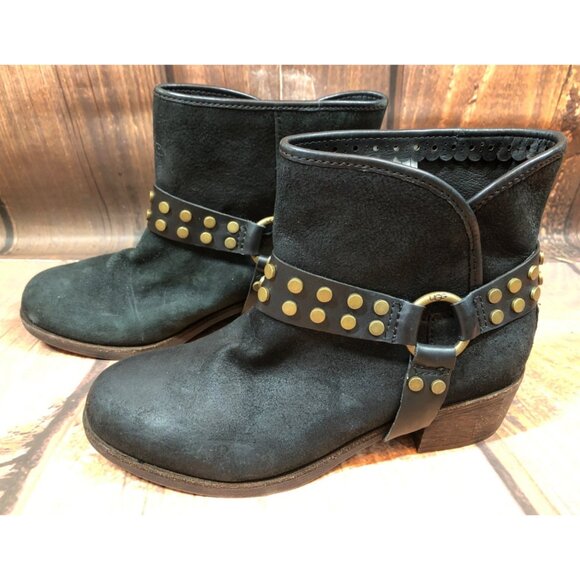 UGG Shoes - UGG Darling Black Leather Harness Studded Strap Ankle Boots Womens 5.5 (P7M)